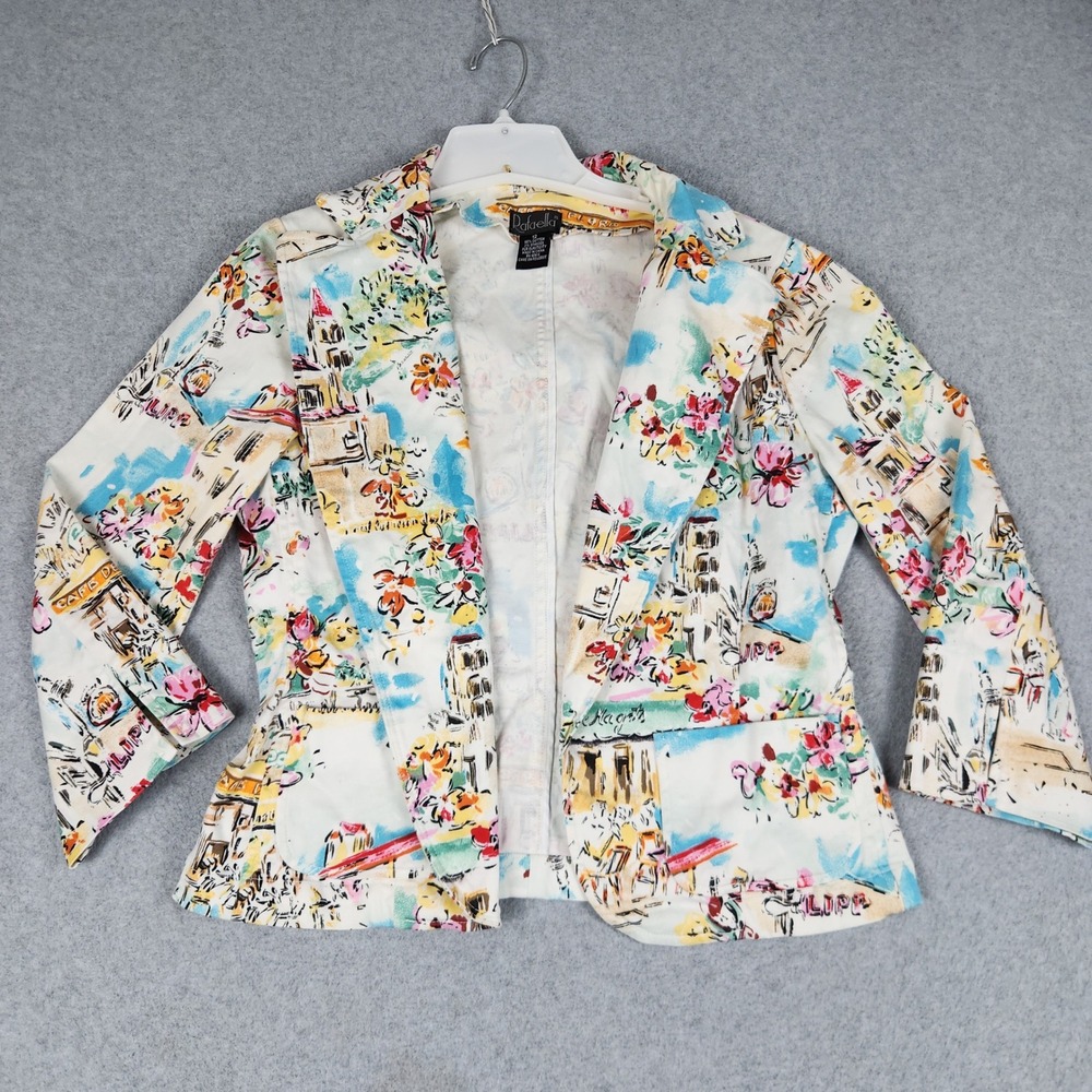 Rafaella Blazer Womens 12 White Multicolor Scenic Cafe Print Cotton Stretch Art